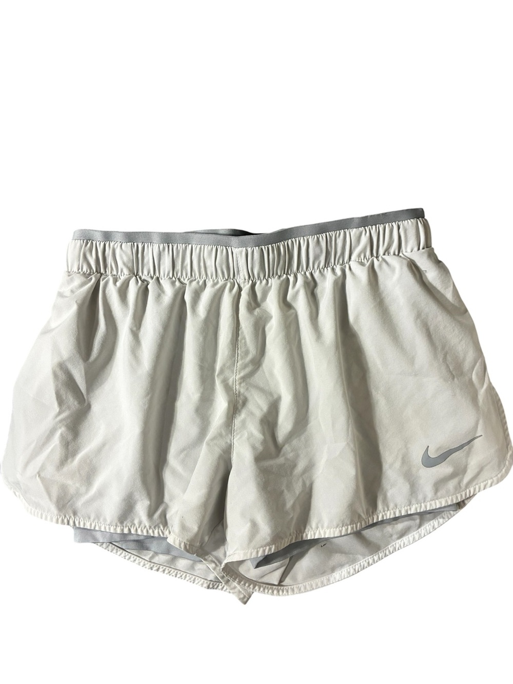 Nike Women's DriFit Tempo White &  Light Gray Athletic Running Shorts